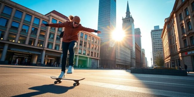 Skater fährt durch München.