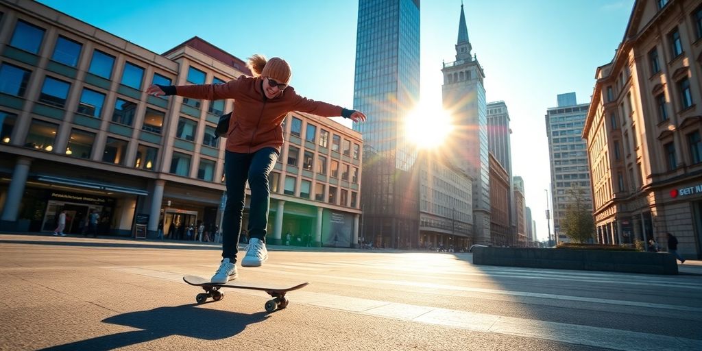 Skater fährt durch München.